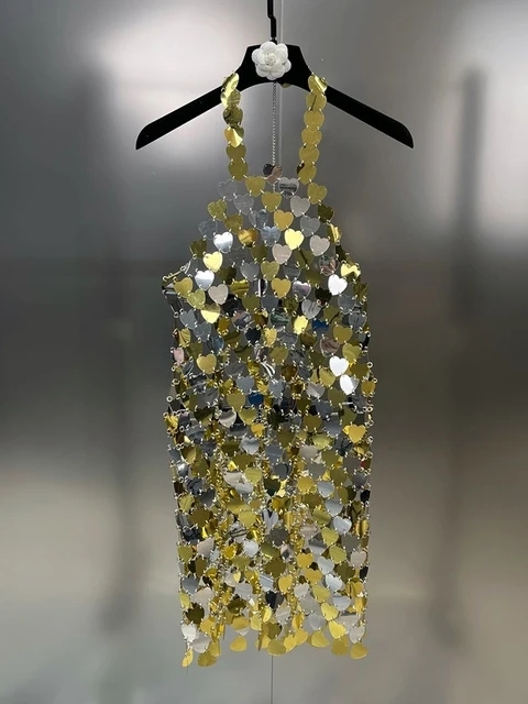 TWOTWINSTYLE Dresses For Women Square Collar Sleeveless Patchwork Sequins Sexy Dress Fashion Clothing