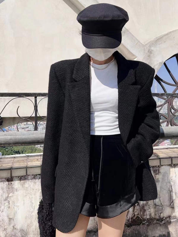 TWOTWINSTYLE  Loose Patchwork Single Breasted Blazers For Women Notched Collar Long Sleeve Fashion Clothing