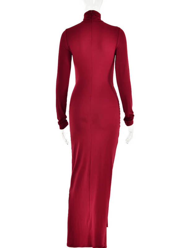 TWOTWINSTYLE Patchwork Folds Slimming Dress For Women Stand Collar  Bodycon  Fashion New