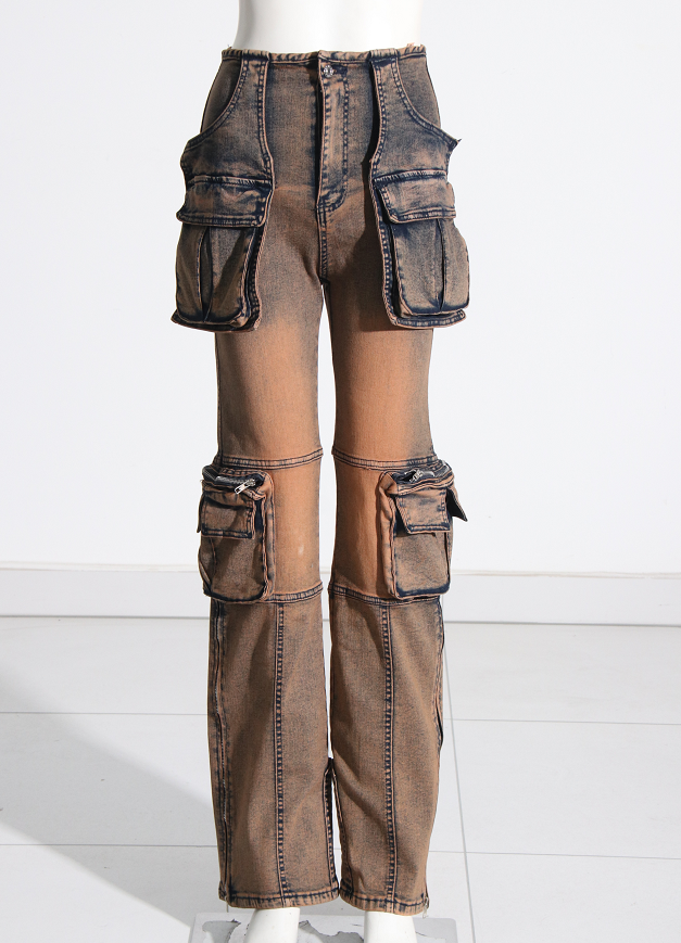 TWOTWINSTYLE Patchwork More Than A Pocket Jeans For Women Casual Loose Autumn Fashion Clothing