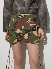 Slimming Camouflage  Skirts For Women High Waist Spliced