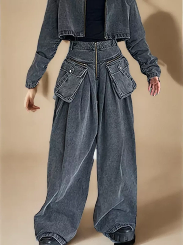 TWOTWINSTYLE Streetwear Vintage Denim Pants For Women High Waist  Autumn Fashion Clothing