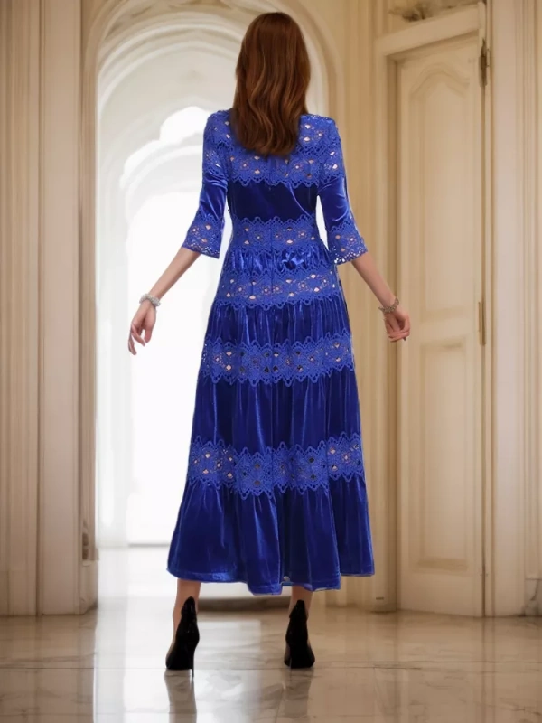TWOTWINSTYLE  Embroidery Hollow Out Elegant Dresses For Women Turtleneck Half Sleeve High Neck  Clothing