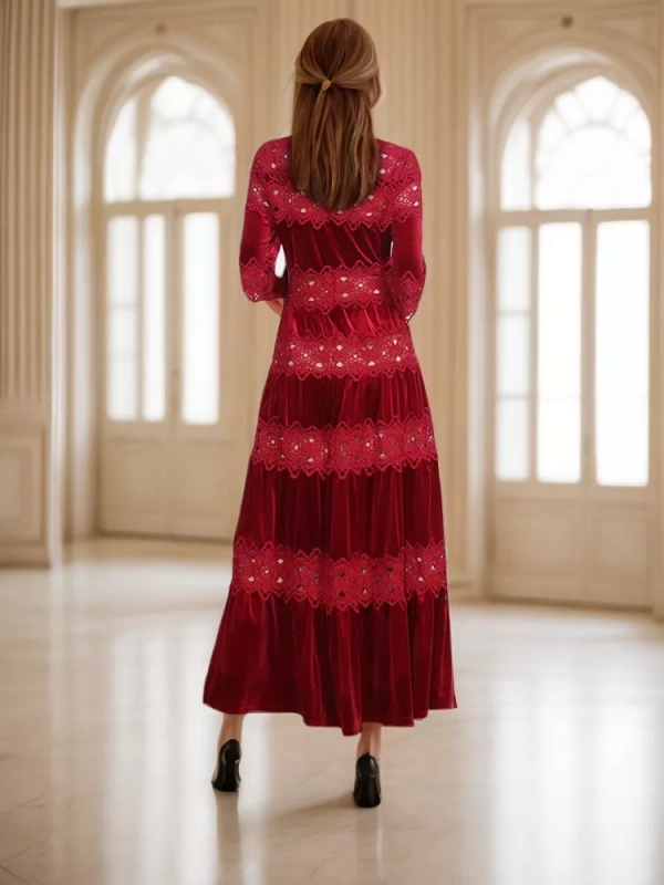 TWOTWINSTYLE  Embroidery Hollow Out Elegant Dresses For Women Turtleneck Half Sleeve High Neck  Clothing