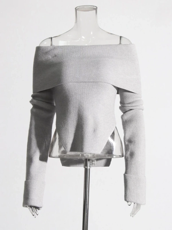 TWOTWINSTYLE Off Shoulder Solid Knitting Casual Sweaters For Women Slash Neck  Backless  Clothing