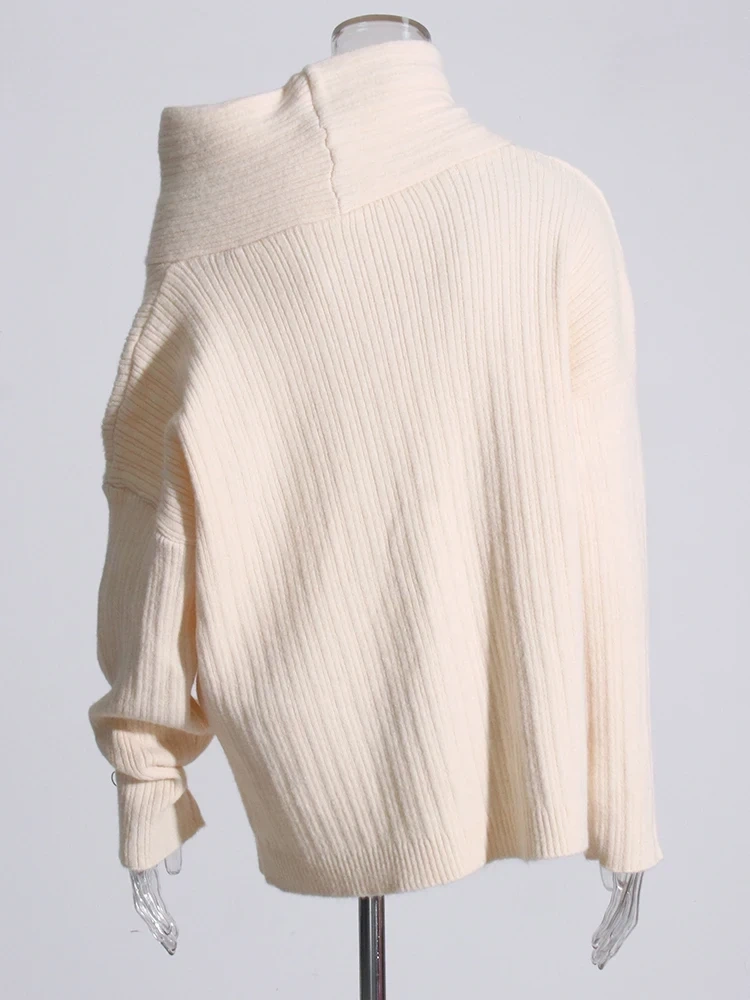 TWOTWINSTYLE Pullover Sweaters For Women Diagonal Collar Long Sleeve Autumn Knitting Fashion Clothing