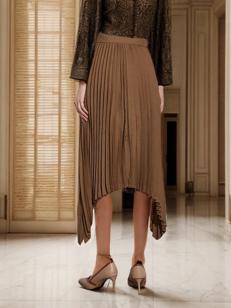 TWOTWINSTYLE Casual Patchwork Pleated Skirts For Women High Waist  Irregular Hem Fashion Clothing