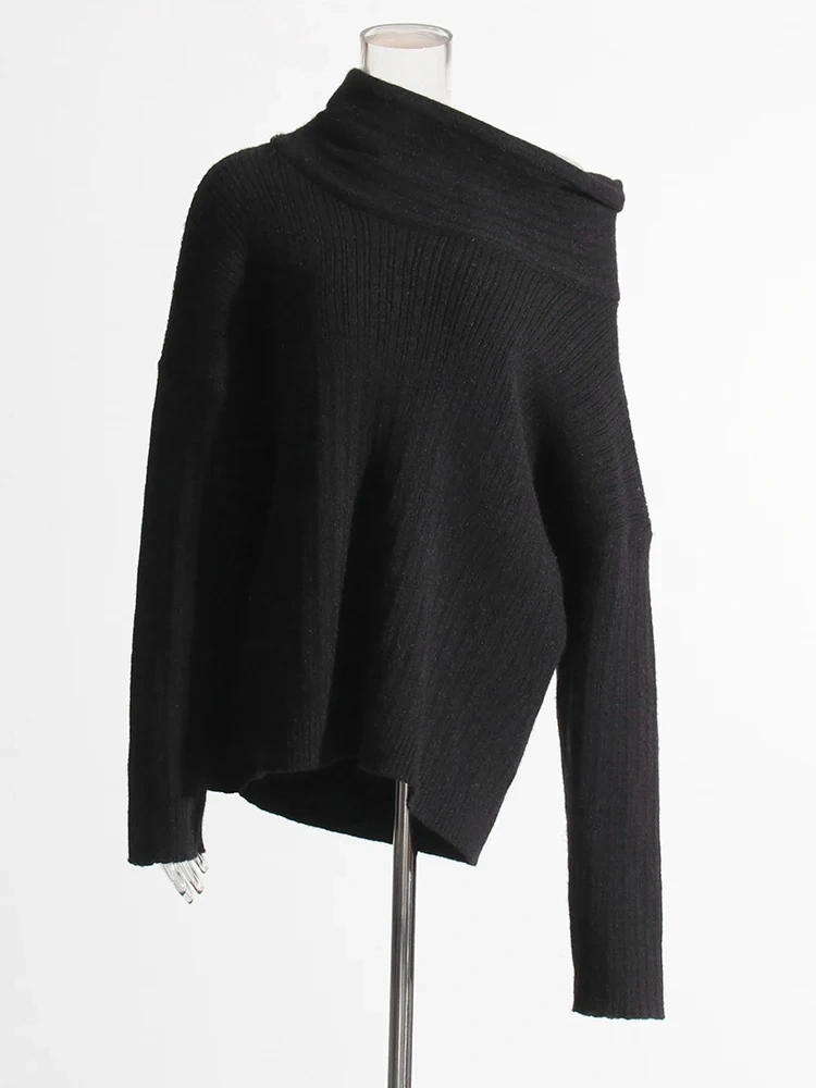 TWOTWINSTYLE Pullover Sweaters For Women Diagonal Collar Long Sleeve Autumn Knitting Fashion Clothing
