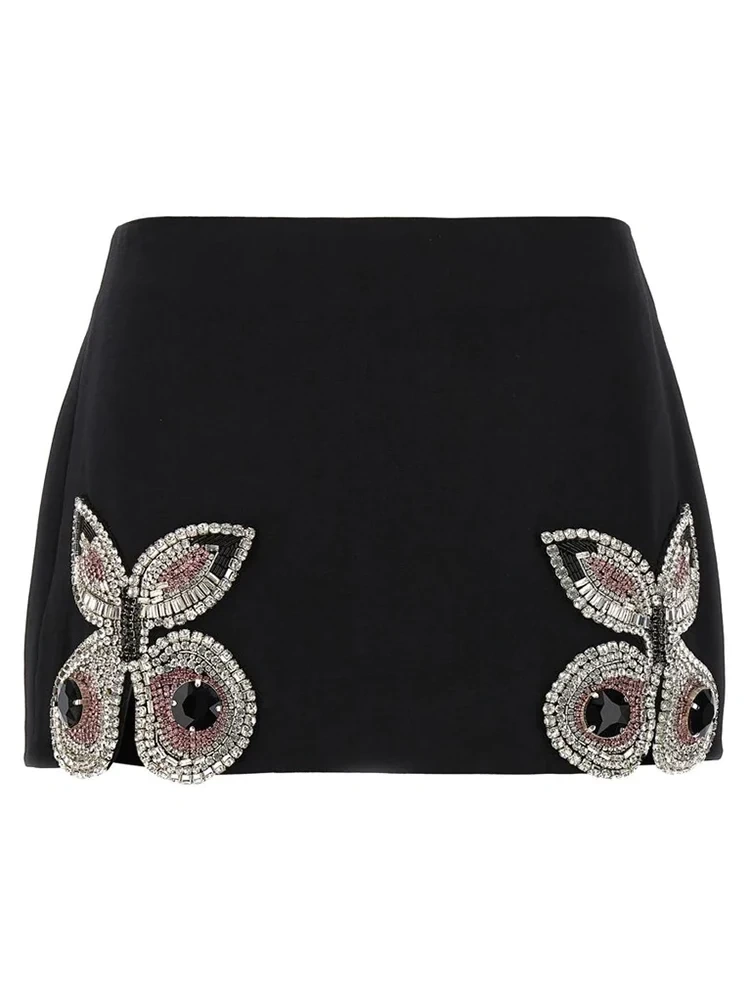 TWOTWINSTYLE  Spliced Diamonds  Two Piece Sets For Women Notched Collar Long Sleeve Coat Fashion Clothing
