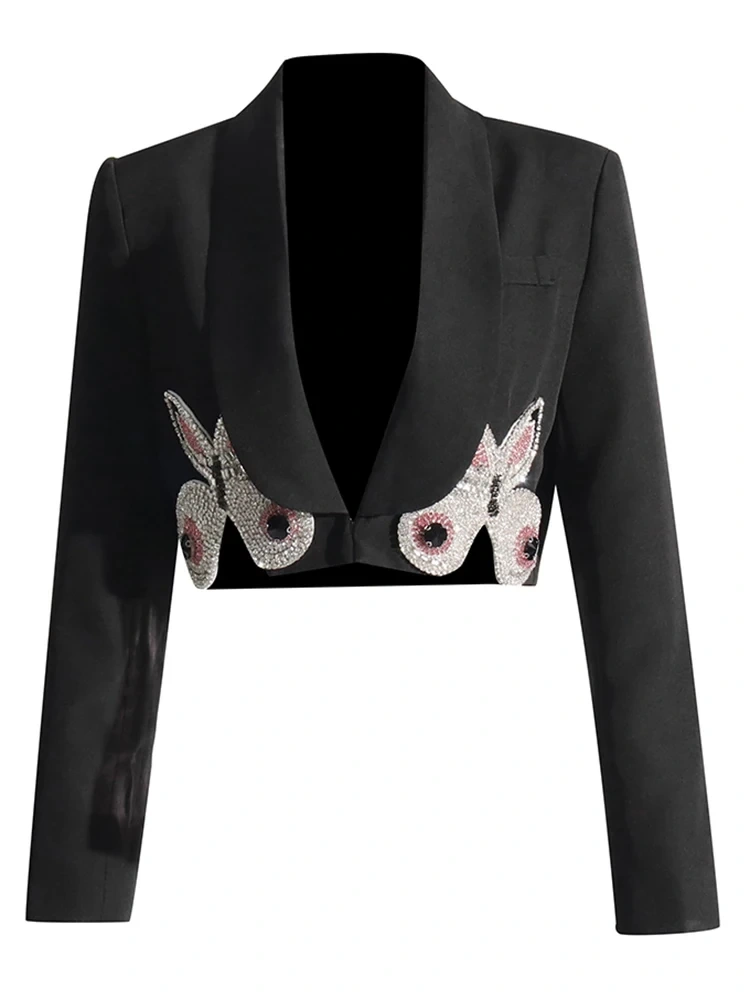 TWOTWINSTYLE  Spliced Diamonds  Two Piece Sets For Women Notched Collar Long Sleeve Coat Fashion Clothing