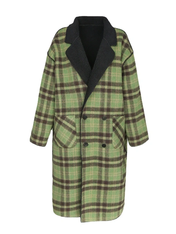 TWOTWINSTYLE New Plaid Winter Thick Two Wear Wool Coat For Women Lapel  Clothing