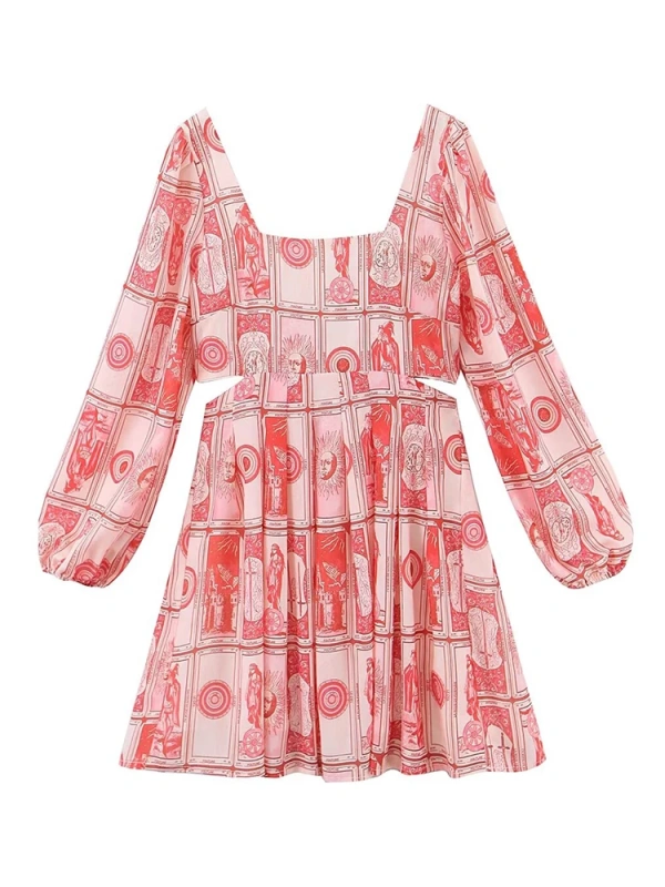 TWOTWINSTYLE Printing  Mini Dress For Women Square  Neck Long Sleeve Women Clothing