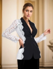 Skinny Lace Patchwork See-throufh  Women Blazer