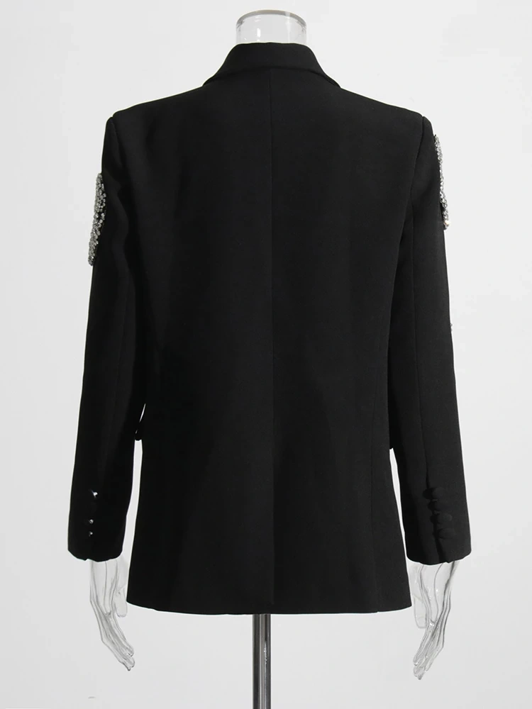 TWOTWINSTYLE Patchwork Diamond Blazers For Women Notched Collar Long Sleeve Slim Clothing