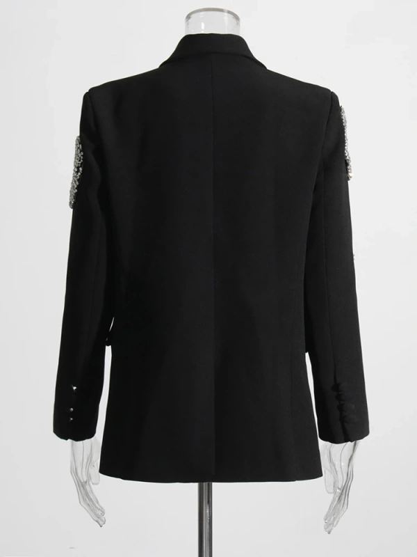 TWOTWINSTYLE Patchwork Diamond Blazers For Women Notched Collar Long Sleeve Slim Clothing