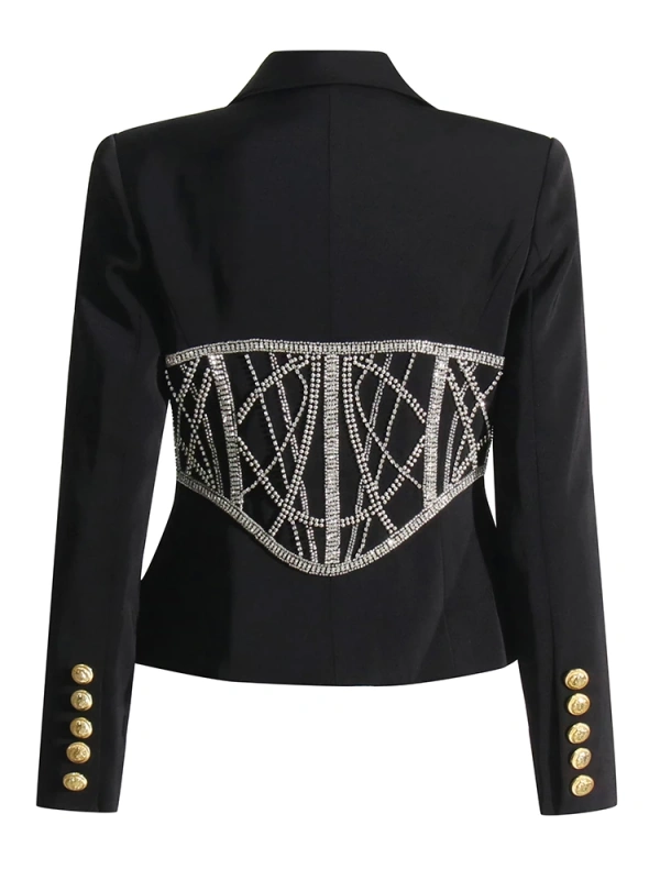 TWOTWINSTYLE Spliced Diamonds Blazers For Women Notched Collar Long Sleeve Fashion Clothing