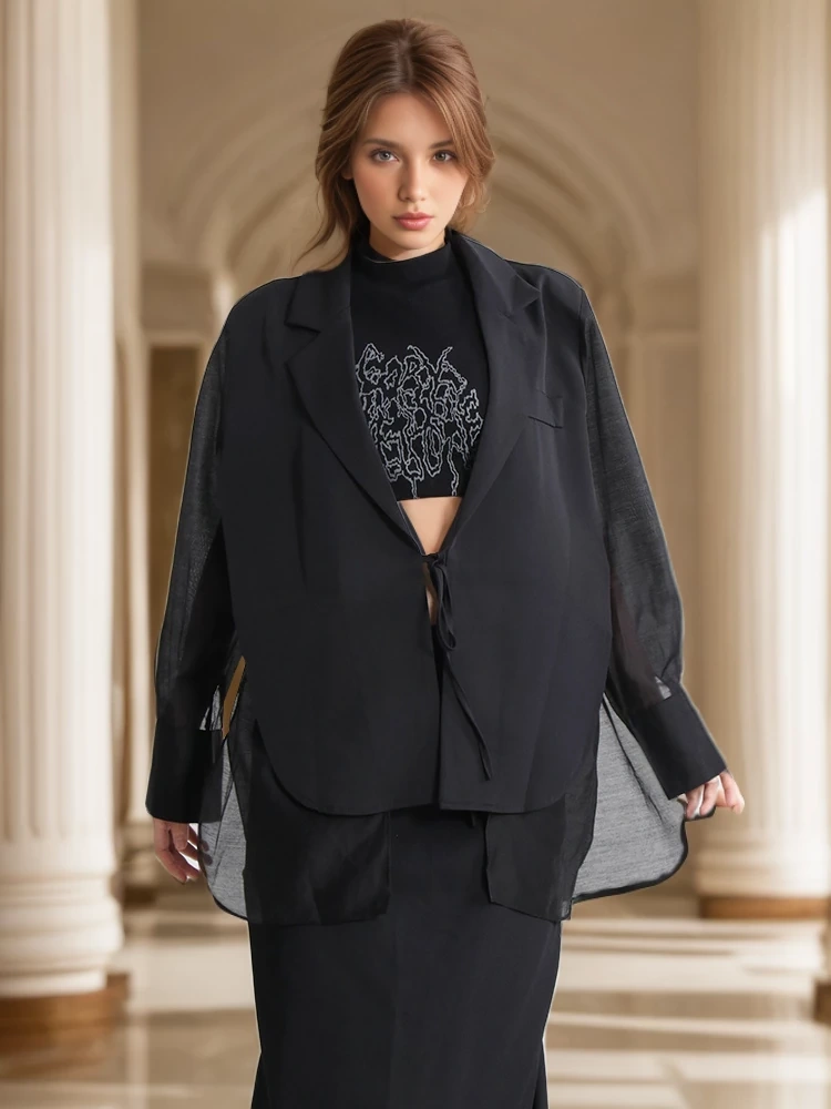 TWOTWINSTYLE Womens Coat Notched Collar Long Sleeve Split Irregular Blazers Clothing Fashion Style