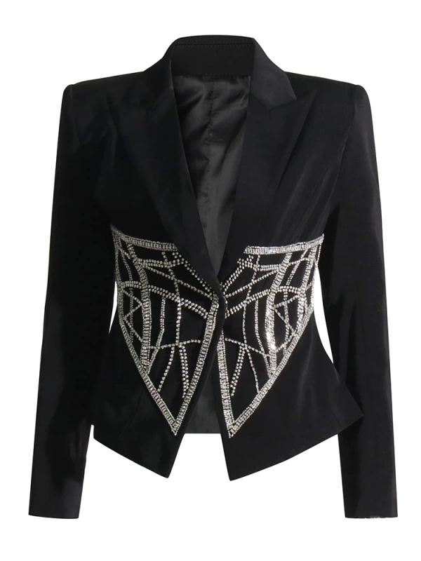 TWOTWINSTYLE Spliced Diamonds Blazers For Women Notched Collar Long Sleeve Fashion Clothing