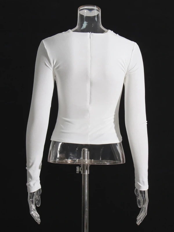 TWOTWINSTYLE  Slimming T Shirts For Women Hollow Out Irregular Collar Long Sleeve Fashion New