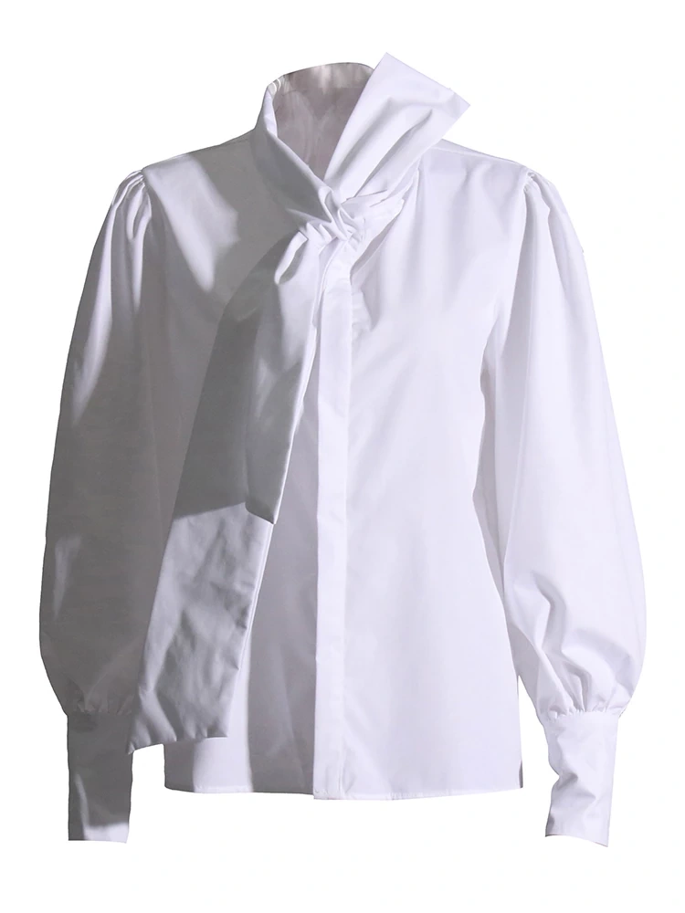 TWOTWINSTYLE Solid  blouse For Women Scarf Colllar Folds Casual Shirt Fashion Clothing
