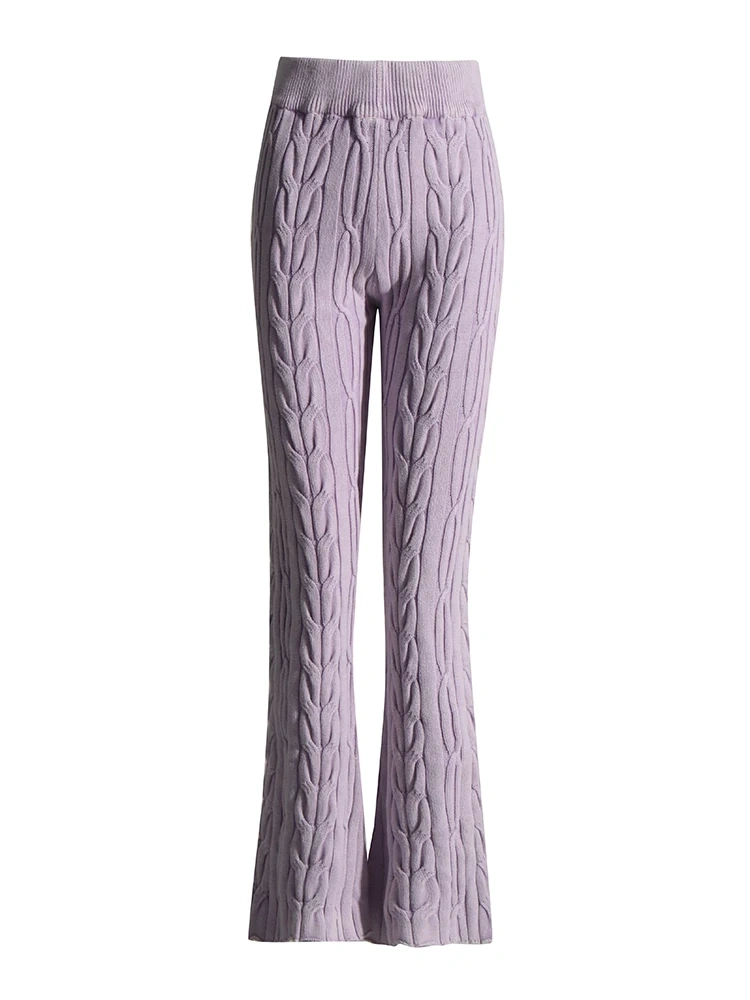 TWOTWINSTYLE Patchwork Knitted Pants For Women High Waist Spliced  Elasticity Fashion Clothes