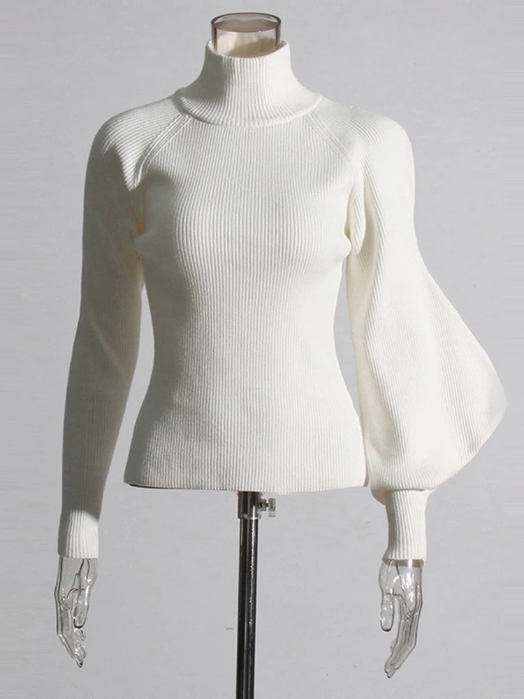 TWOTWINSTYLE Knit Sweaters For Women  Lantern Sleeve Slimming Fashion  Clothing Style New