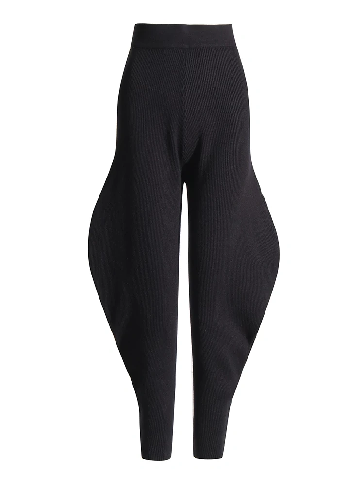 TWOTWINSTYLE Solid Knitting Minimalist Pants For Women Latern Trousers Fashion Clothing