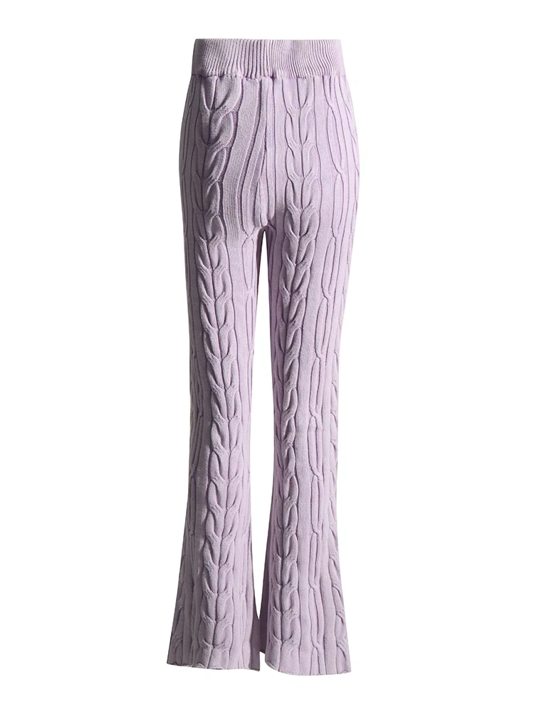 TWOTWINSTYLE Patchwork Knitted Pants For Women High Waist Spliced  Elasticity Fashion Clothes