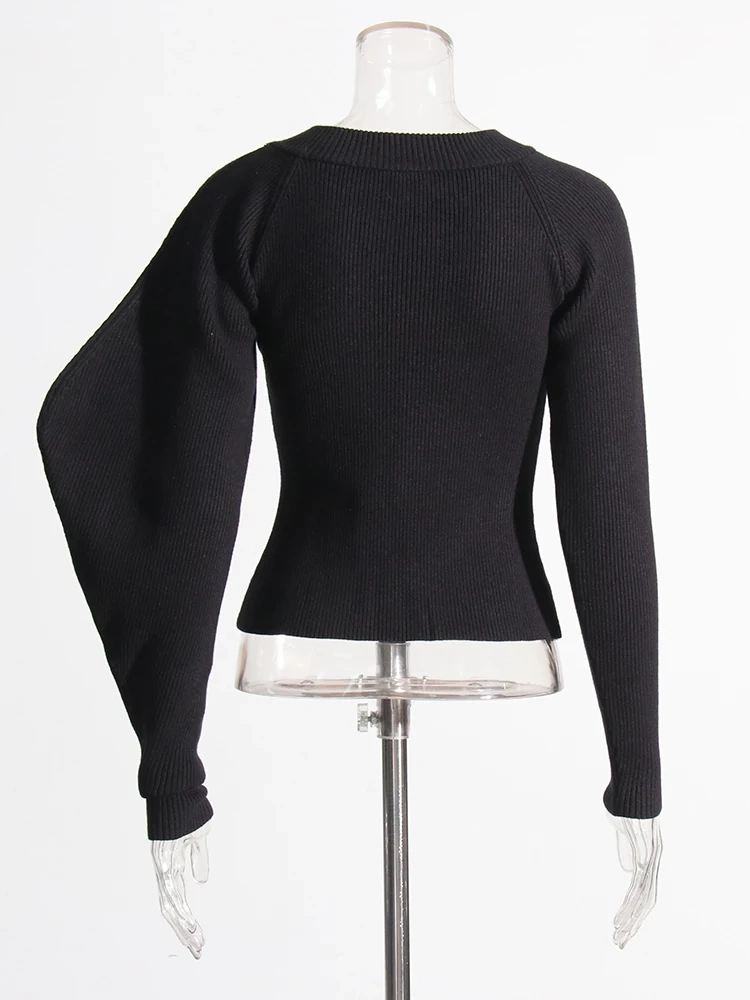 TWOTWINSTYLE Knit Sweaters For Women  Lantern Sleeve Slimming Fashion  Clothing Style New