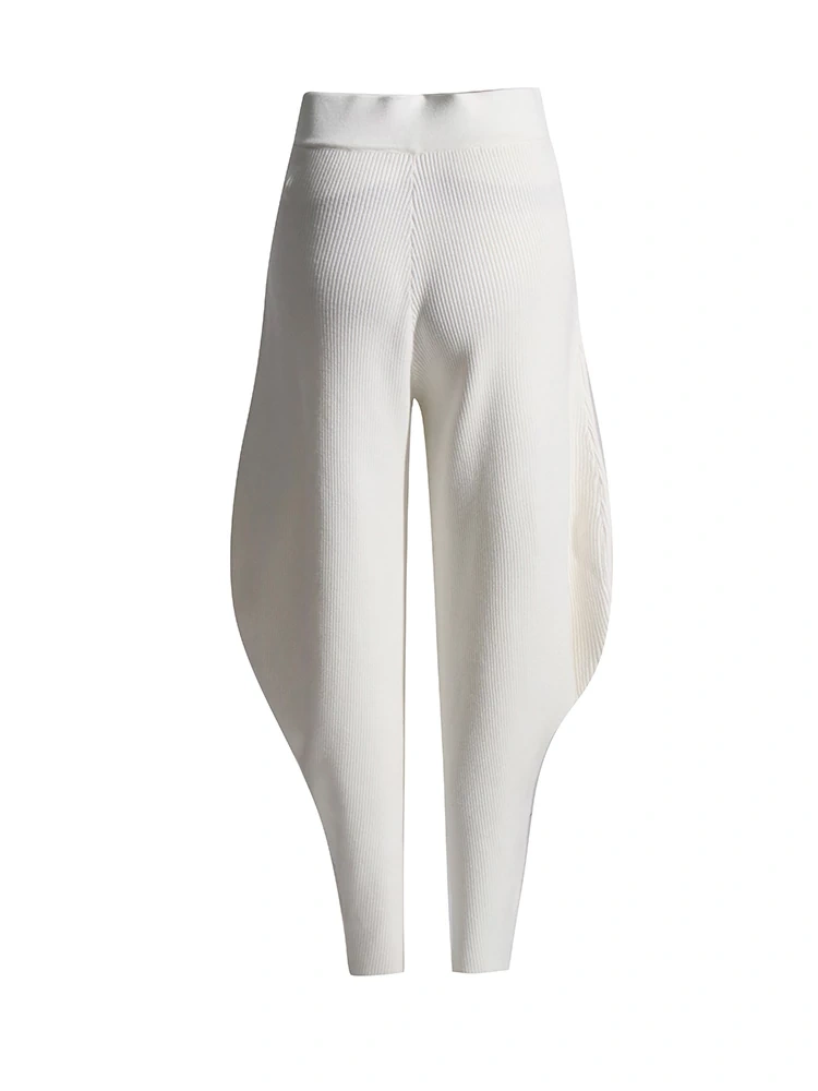 TWOTWINSTYLE Solid Knitting Minimalist Pants For Women Latern Trousers Fashion Clothing