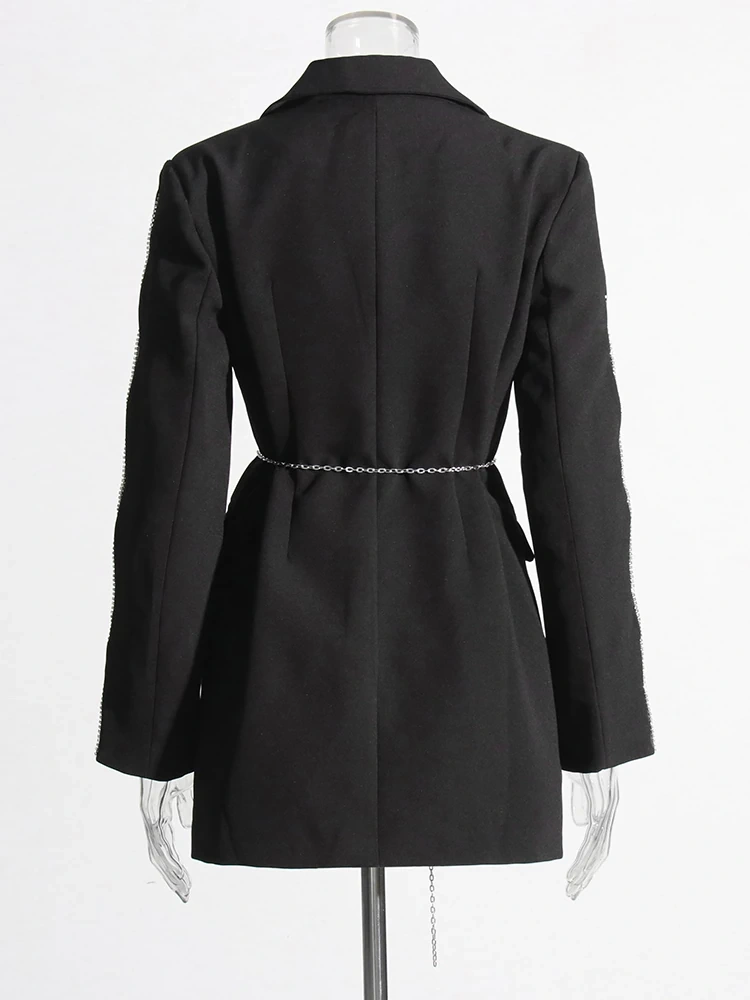 TWOTWINSTYLE Womens Blazer Diamonds Hollow Out Spliced Chain Fashion Clothing