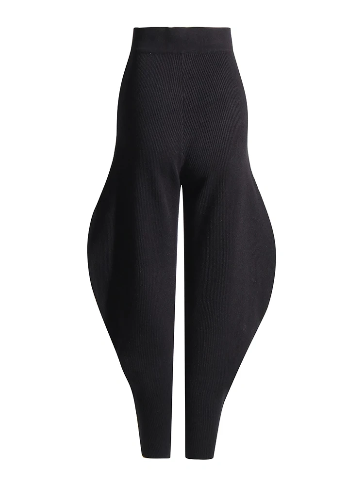 TWOTWINSTYLE Solid Knitting Minimalist Pants For Women Latern Trousers Fashion Clothing