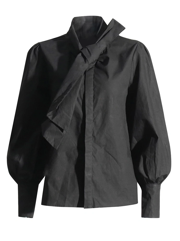 TWOTWINSTYLE Solid  blouse For Women Scarf Colllar Folds Casual Shirt Fashion Clothing