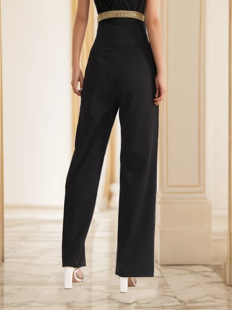 TWOTWINSTYLE  Minimalist Patchwork Belt Pants For Women High Waist Solid Summer  Fashion Clothing