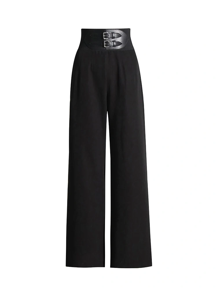 TWOTWINSTYLE  Minimalist Patchwork Belt Pants For Women High Waist Solid Summer  Fashion Clothing