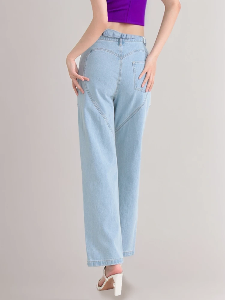 TWOTWINSTYLE Embroidered Flares Jeans For Women High Waist Patchwork Button Hollow Out Clothing