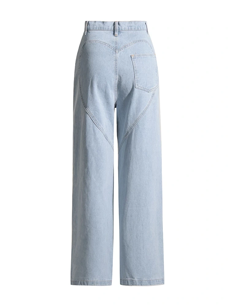 TWOTWINSTYLE Embroidered Flares Jeans For Women High Waist Patchwork Button Hollow Out Clothing