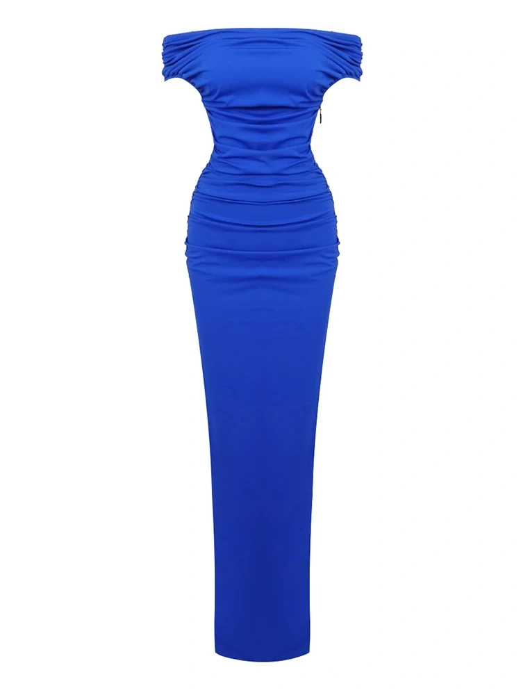 TWOTWINSTYLE  Minimalist Slimming Dresses For Women Slash Neck Sleeveless High Waist Sexy Clothing
