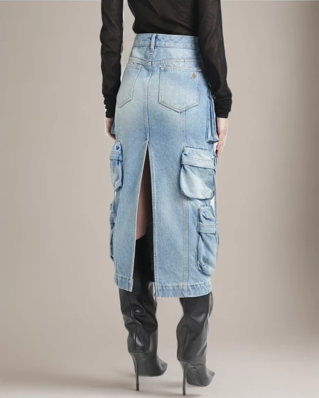 TWOTWINSTYLE   Pockets Midi Cargo Skirts For Women High Waist Spliced Drawstring Split Clothing