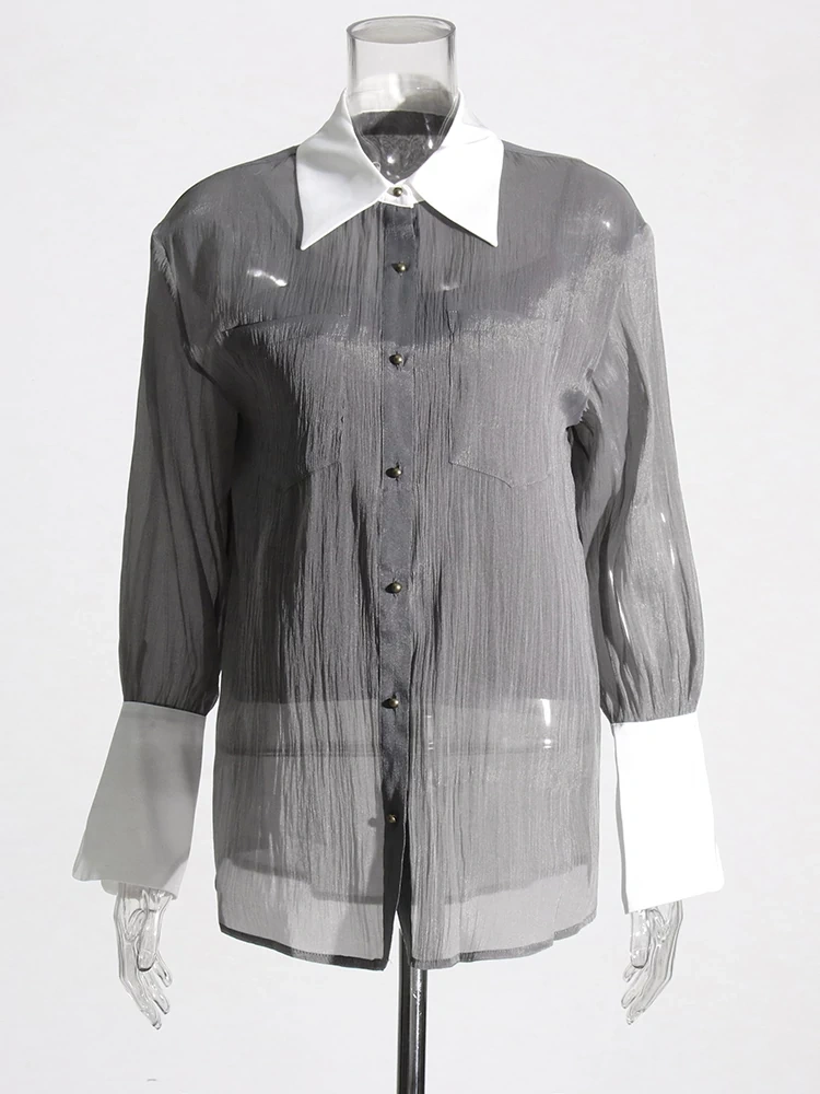 TWOTWINSTYLE Summer Two Piece Sets For Women  Lapel Long Sleeve Shirts Clothing