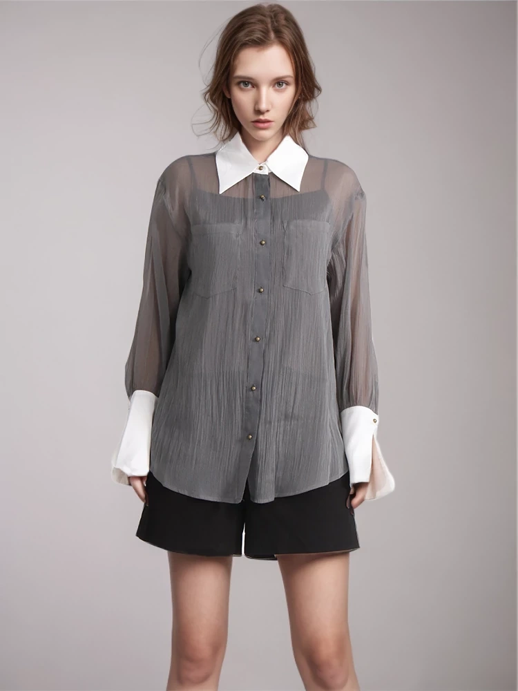 TWOTWINSTYLE Summer Two Piece Sets For Women  Lapel Long Sleeve Shirts Clothing