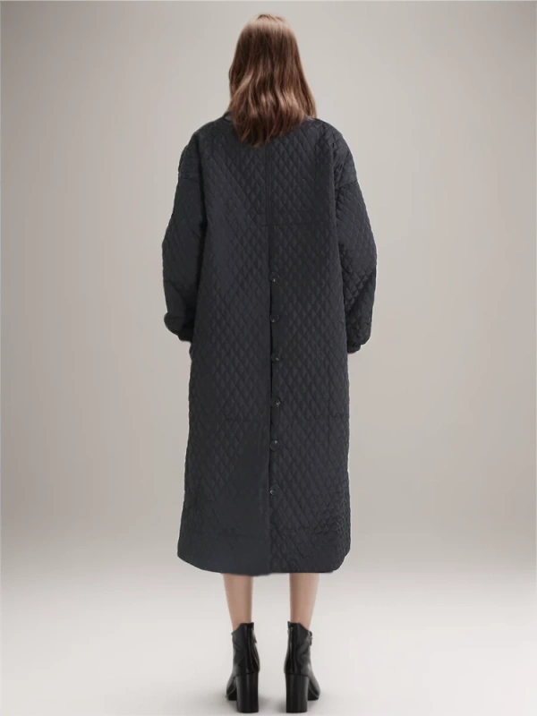 TWOTWINSTYLE Argyle Down Jacket Female Winter 2022 Laepl Long Sleeve Minimalsit Thick Coat Fashion Clothing