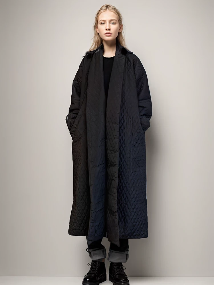 TWOTWINSTYLE Argyle Down Jacket Female Winter 2022 Laepl Long Sleeve Minimalsit Thick Coat Fashion Clothing