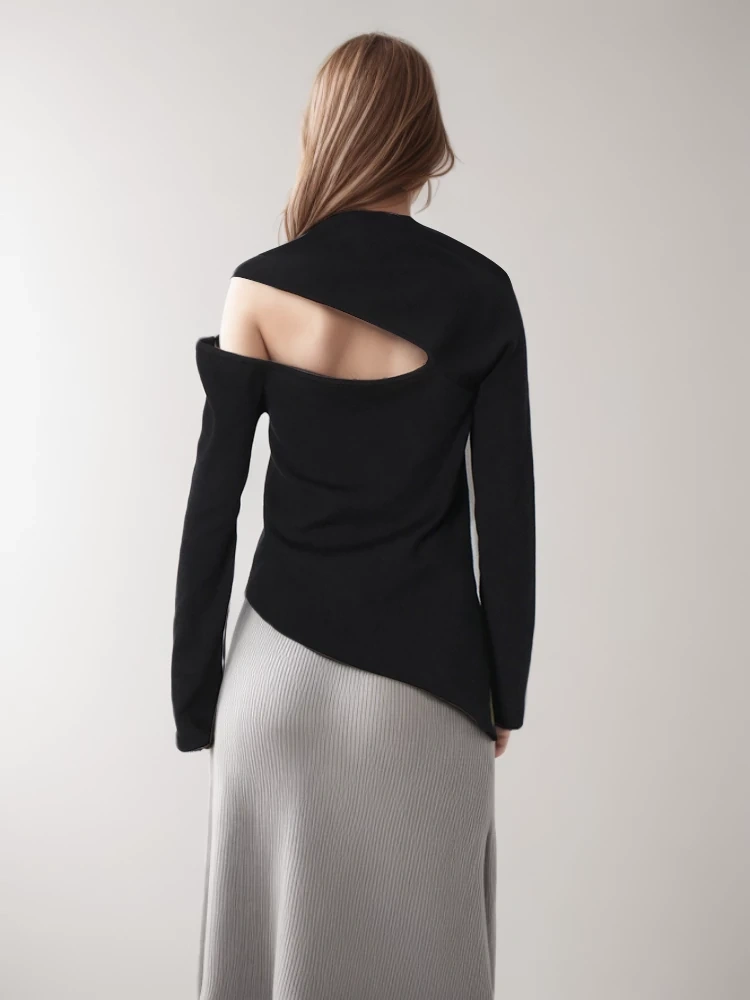 TWOTWINSTYLE  Black Slimming  Sweater For Women Irregular Collar Long Sleeve Clothing