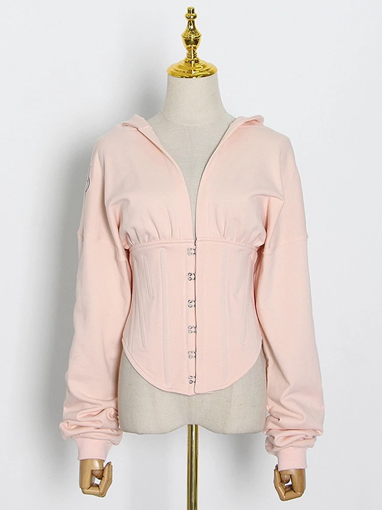 TWOTWINSTYLE Free Shipping Patchwork Drawstring Slim Sweatshirt For Women Hooded Collar Clothing