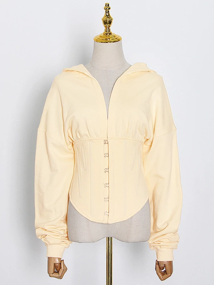 TWOTWINSTYLE Free Shipping Patchwork Drawstring Slim Sweatshirt For Women Hooded Collar Clothing