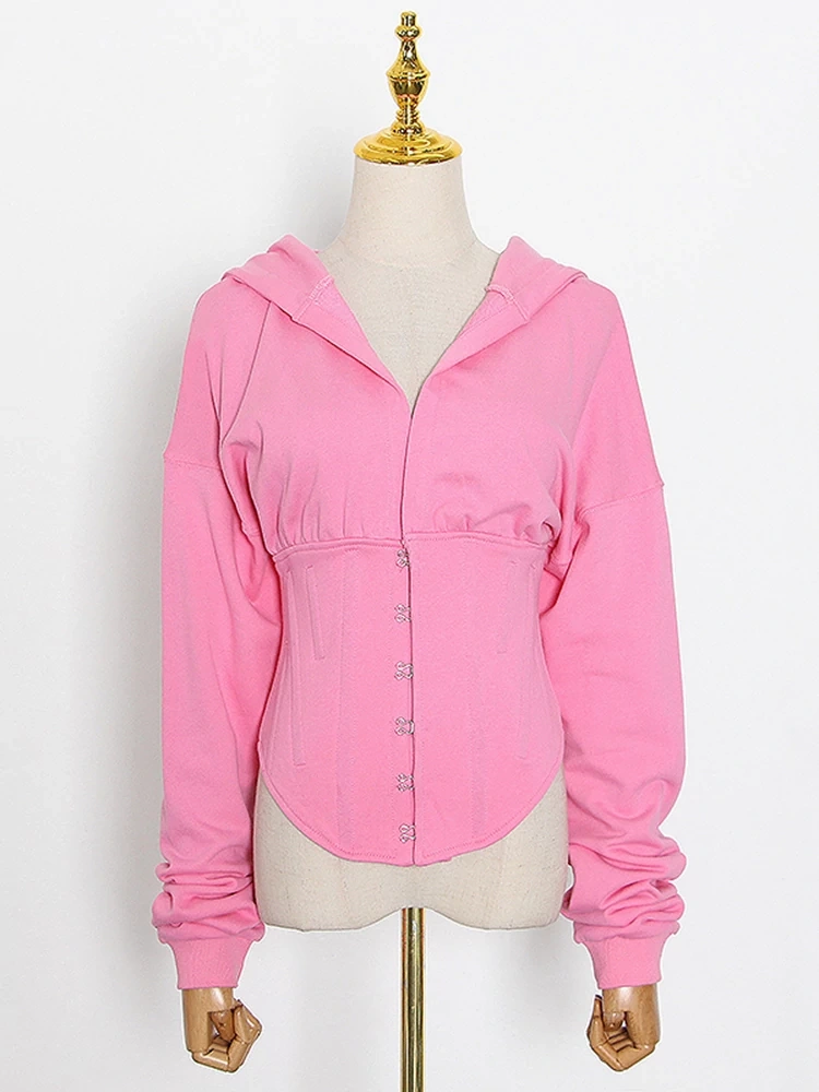 TWOTWINSTYLE Free Shipping Patchwork Drawstring Slim Sweatshirt For Women Hooded Collar Clothing