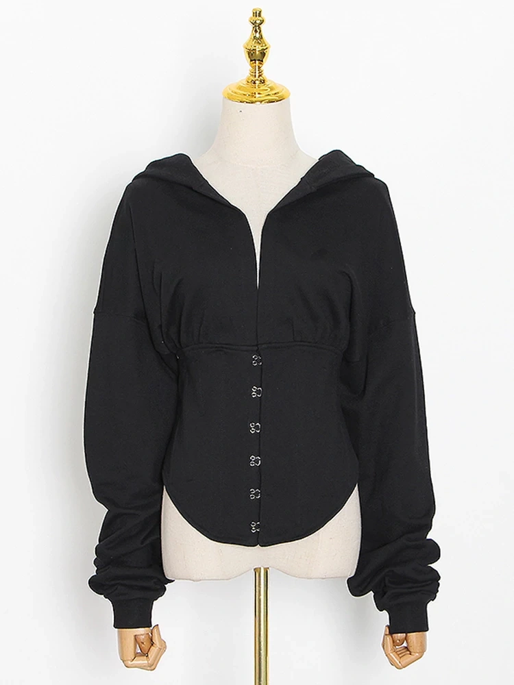 TWOTWINSTYLE Free Shipping Patchwork Drawstring Slim Sweatshirt For Women Hooded Collar Clothing