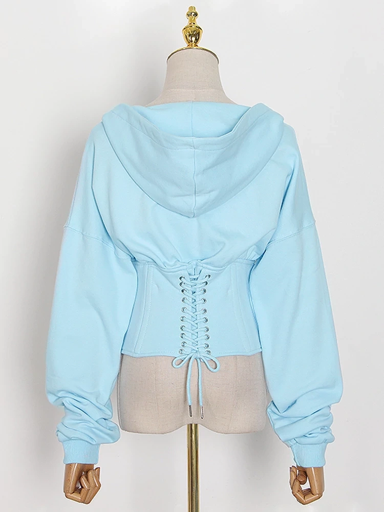 TWOTWINSTYLE Free Shipping Patchwork Drawstring Slim Sweatshirt For Women Hooded Collar Clothing