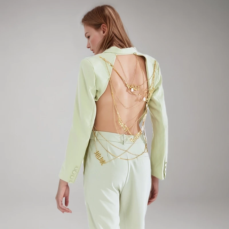 TWOTWINSTYLE Patchwork Chain Blazer For Women Notched Collar Clothing
